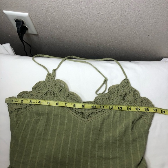AEO Cotton Blend Green  Adjustable Straps Pockets Embroidered V Neck Romper M - Picture 12 of 15